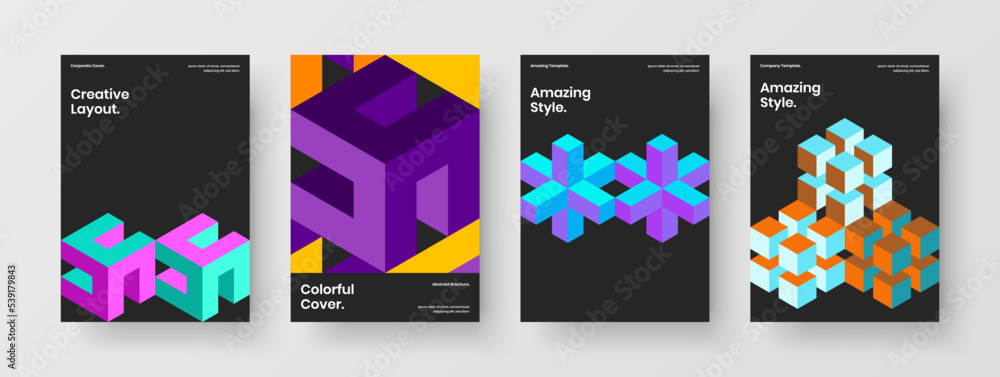 Amazing geometric tiles banner layout bundle. Creative journal cover design vector concept set.