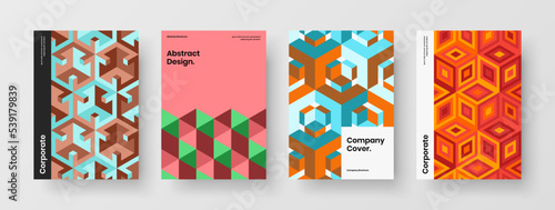 Clean geometric shapes brochure layout set. Original presentation A4 vector design illustration bundle.