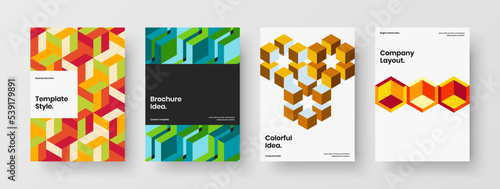 Clean placard vector design concept bundle. Simple mosaic hexagons corporate cover layout set.