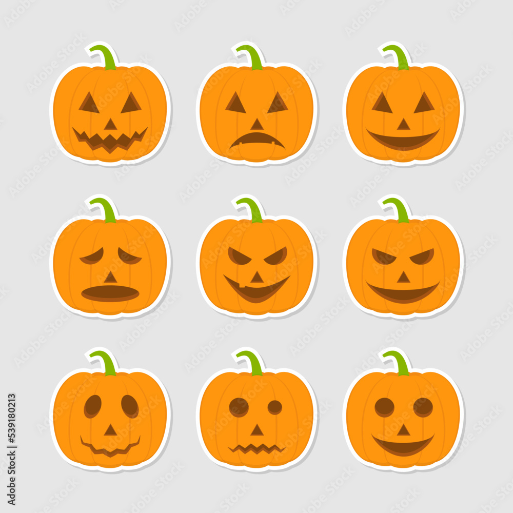 Pumpkin emotions flat stickers set Pumpkin emotions flat stickers set