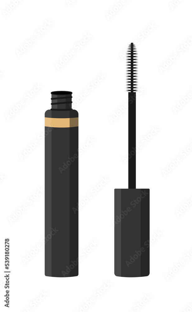 Mascara and brush flat vector illustration isolated on white background Mascara and brush flat vector illustration isolated on white background