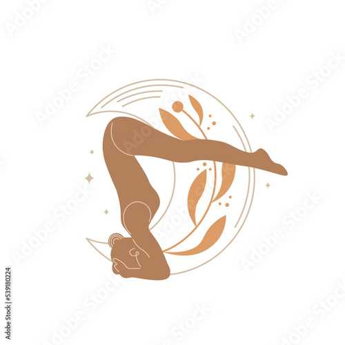 Slim sportive young woman doing yoga, and fitness exercises. Healthy lifestyle. Isolated on white background minimal.