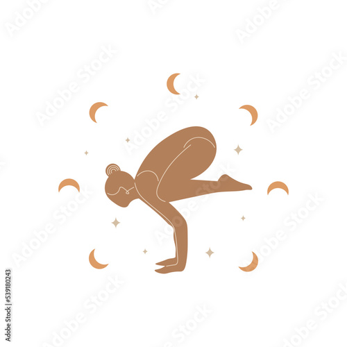 Slim sportive young woman doing yoga, and fitness exercises. Healthy lifestyle. Isolated on white background minimal.