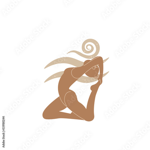 Slim sportive young woman doing yoga, and fitness exercises. Healthy lifestyle. Isolated on white background minimal.