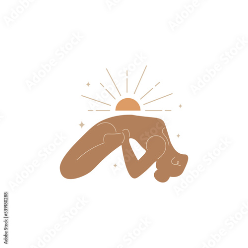 Slim sportive young woman doing yoga, and fitness exercises. Healthy lifestyle. Isolated on white background minimal.