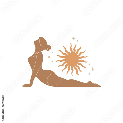 Slim sportive young woman doing yoga, and fitness exercises. Healthy lifestyle. Isolated on white background minimal.