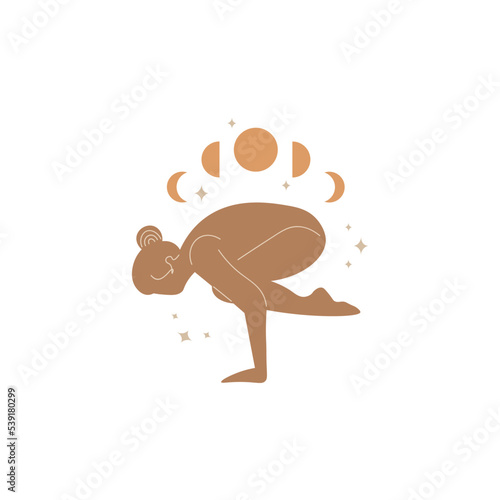 Slim sportive young woman doing yoga, and fitness exercises. Healthy lifestyle. Isolated on white background minimal.