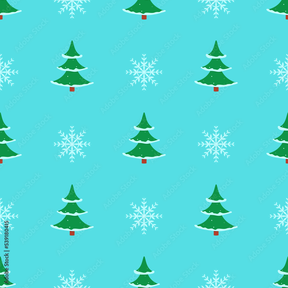 Christmas seamless pattern with fir tree and snowflake