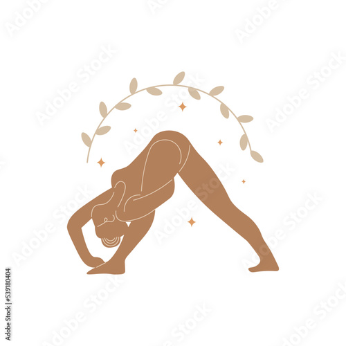 Slim sportive young woman doing yoga, and fitness exercises. Healthy lifestyle. Isolated on white background minimal.