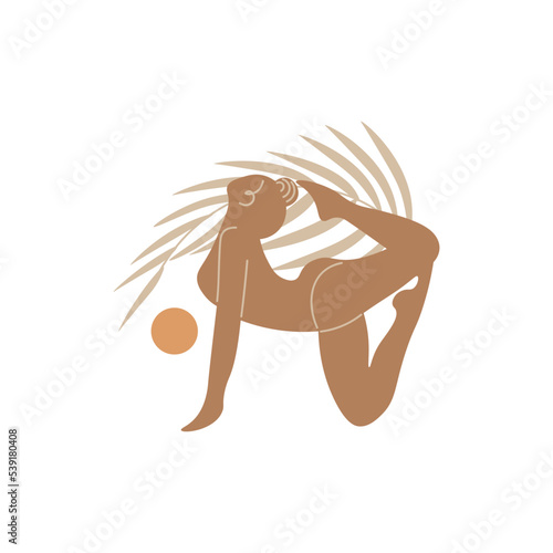 Slim sportive young woman doing yoga, and fitness exercises. Healthy lifestyle. Isolated on white background minimal.