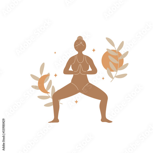 Slim sportive young woman doing yoga, and fitness exercises. Healthy lifestyle. Isolated on white background minimal.