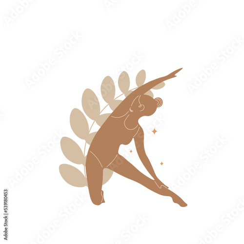 Slim sportive young woman doing yoga, and fitness exercises. Healthy lifestyle. Isolated on white background minimal.