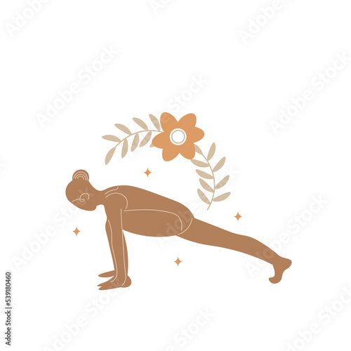 Slim sportive young woman doing yoga, and fitness exercises. Healthy lifestyle. Isolated on white background minimal.