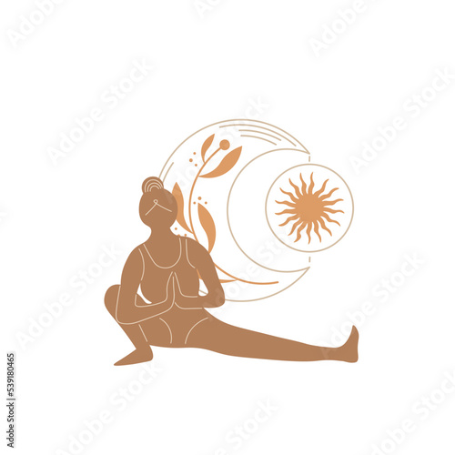 Slim sportive young woman doing yoga, and fitness exercises. Healthy lifestyle. Isolated on white background minimal.