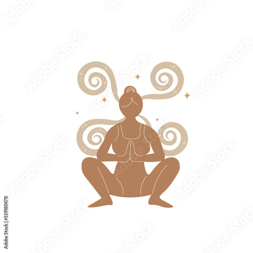 Slim sportive young woman doing yoga, and fitness exercises. Healthy lifestyle. Isolated on white background minimal.