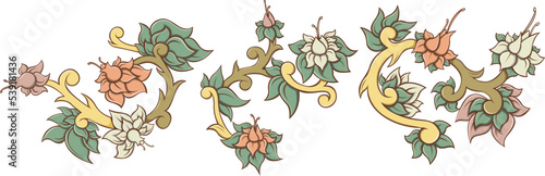 Set of colored floral vector with petals and leaves, detalied shadows and lights. photo