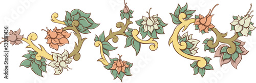 Set of colored floral vector with petals and leaves, detalied shadows and lights.