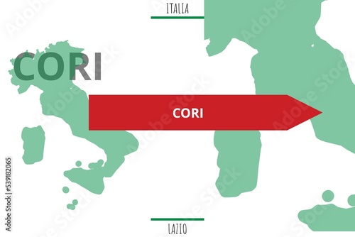 Print op canvas Cori: Illustration mit dem Namen der italienischen Stadt Cori