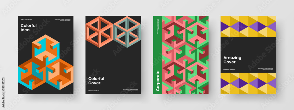 Original booklet vector design concept set. Minimalistic geometric hexagons magazine cover layout composition.