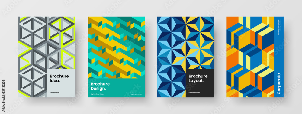 Bright mosaic pattern annual report illustration set. Clean journal cover design vector template bundle. Bright mosaic pattern annual report illustration set. Clean journal cover design vector template bundle.