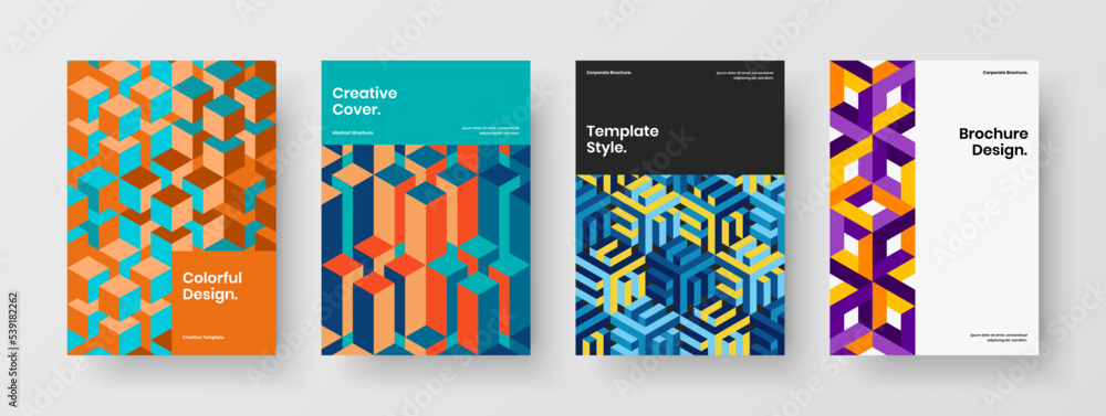 Minimalistic mosaic shapes leaflet illustration bundle. Modern annual report vector design template collection. Minimalistic mosaic shapes leaflet illustration bundle. Modern annual report vector design template collection.