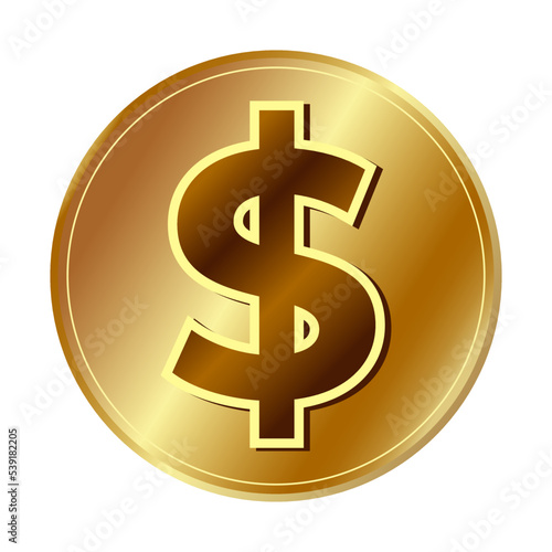 Gold dollar symbol Golden coin icon Money design Currency sign in gold Vector illustration Isolated on white background
