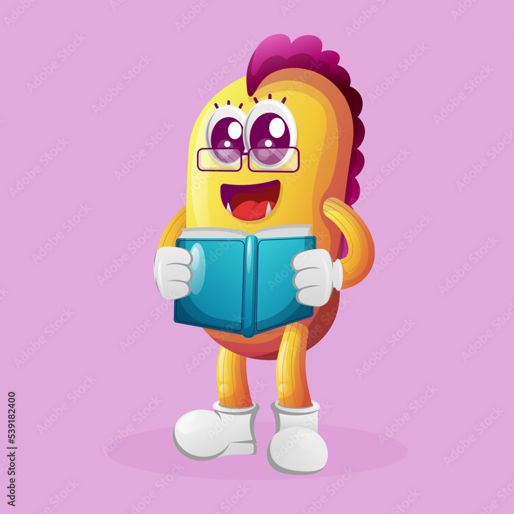 Cute yellow monster reading a book Cute yellow monster reading a book