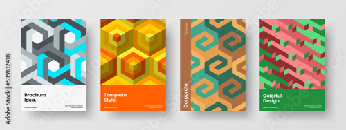 Fresh placard A4 design vector concept composition. Multicolored mosaic tiles cover illustration bundle.