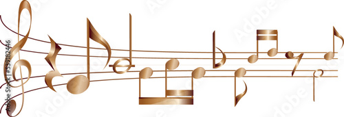 Wavy musical score in vector format. Golden gradient.
