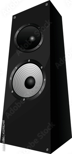 Black audio system with two speakers. Musical equipment vector illustration.