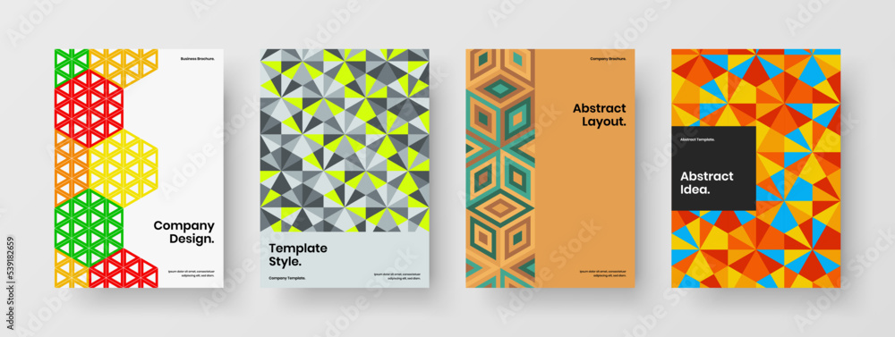 Colorful corporate cover design vector layout collection. Isolated geometric shapes booklet concept composition.