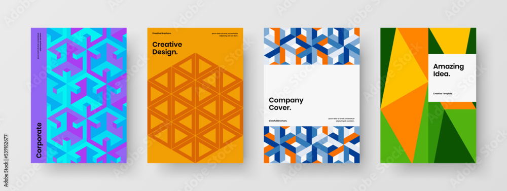 Abstract corporate identity A4 vector design template collection. Simple geometric shapes catalog cover layout bundle.