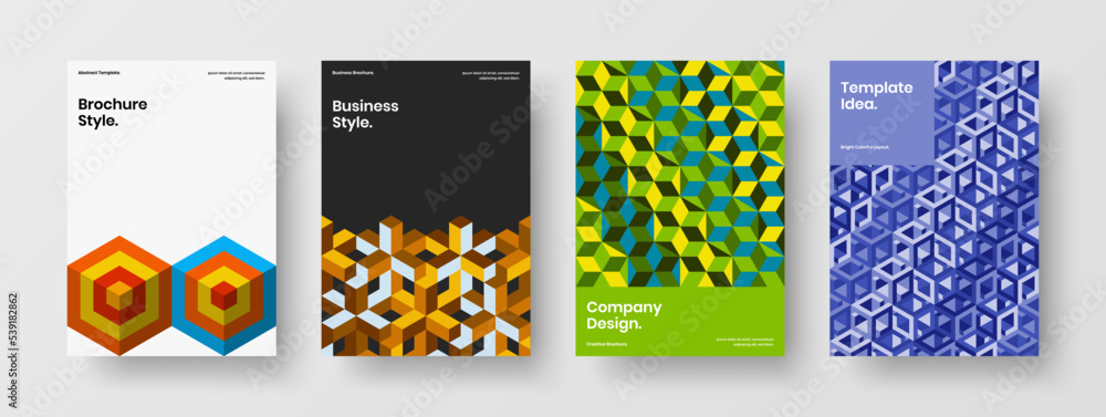Fresh geometric shapes corporate brochure concept bundle. Modern banner design vector template set.