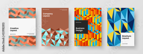 Trendy mosaic tiles corporate cover concept bundle. Original booklet design vector layout composition.