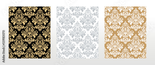 Wallpaper in the style of Baroque. Seamless vector background. Set of colored floral ornament. Graphic pattern for fabric, wallpaper, packaging. Ornate Damask flower ornament