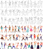 dancing people set sketch, silhouette ,contour isolated vector