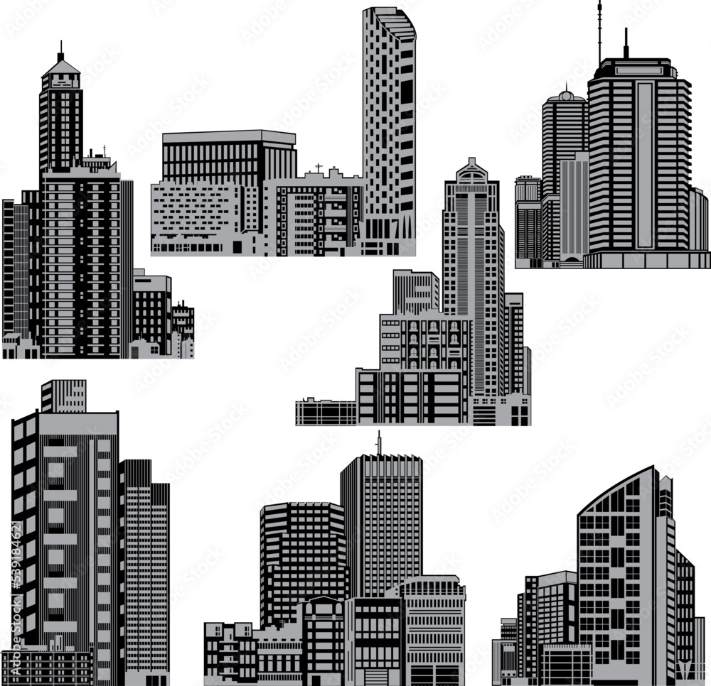 City buildings silhouettes vector.