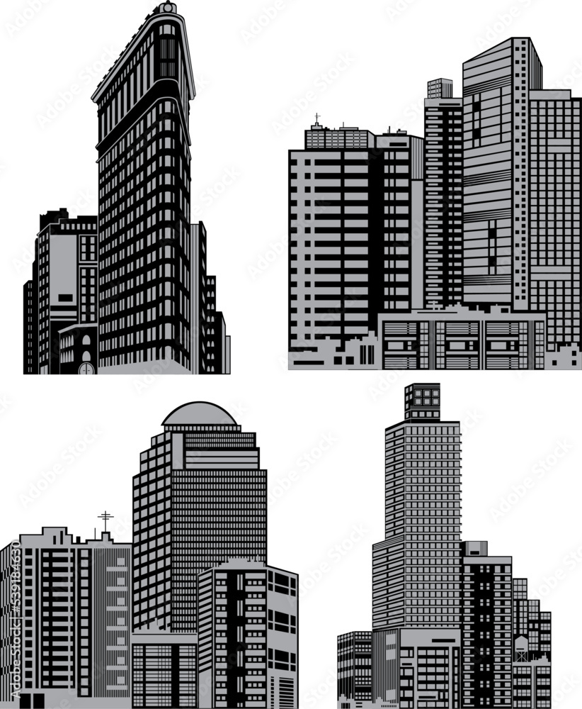 City buildings silhouettes vector. City buildings silhouettes vector.