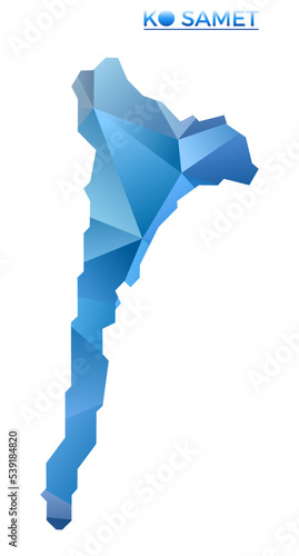 Vector polygonal Ko Samet map. Vibrant geometric island in low poly style. Elegant illustration for your infographics. Technology, internet, network concept.