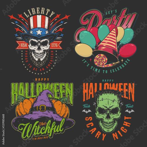 Scary holidays set posters colorful