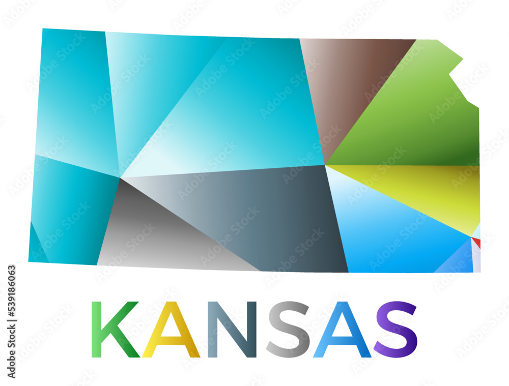 Bright colored Kansas shape. Multicolor geometric style us state logo. Modern trendy design. Classy vector illustration.