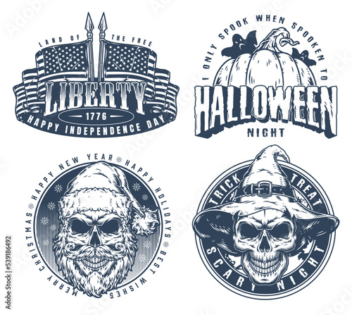 Horror holidays set posters monochrome