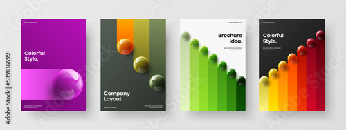 Creative front page design vector template collection. Unique realistic balls corporate brochure concept bundle.