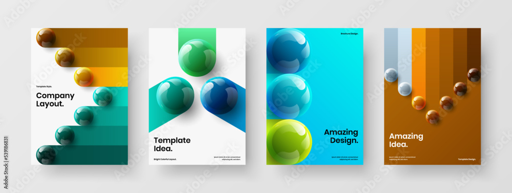 Bright realistic balls banner template set. Simple cover A4 vector design layout composition.