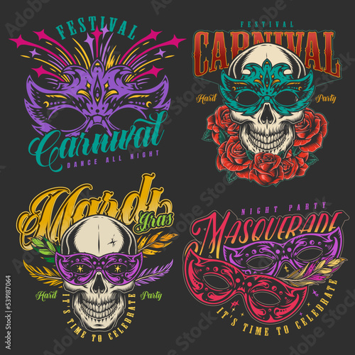 Carnival set colorful posters vintage