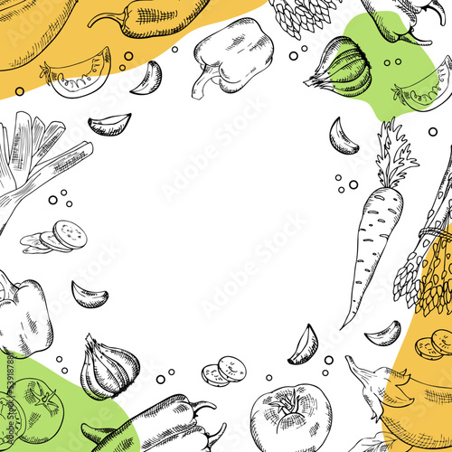 background of colorless vegetables and colored spots
