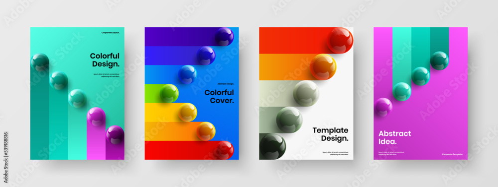 Modern 3D balls front page template composition. Unique cover vector design layout collection.