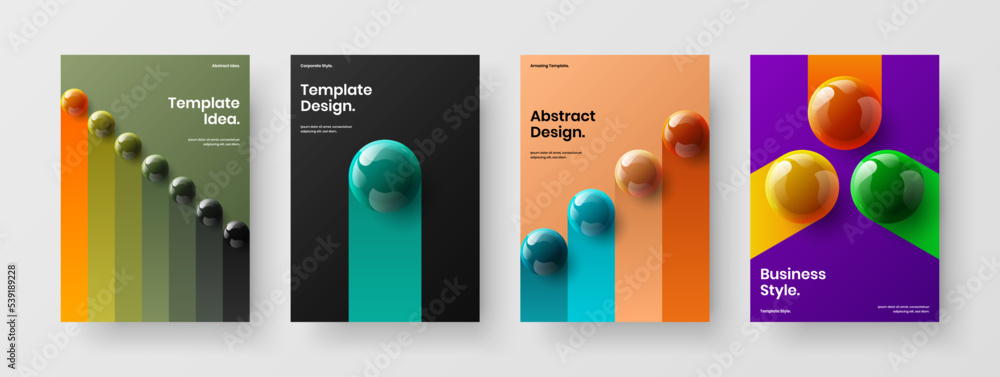 Premium handbill A4 design vector concept composition. Unique realistic balls cover layout collection.