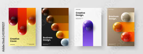 Bright 3D balls journal cover illustration bundle. Unique corporate identity vector design template composition.