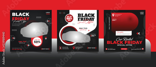 Luxury car rental social media post black friday square web banner template
